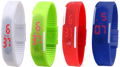 

NS18 Silicone Led Magnet Band Combo of 4 White, Green, Red And Blue Watch - For Boys & Girls
