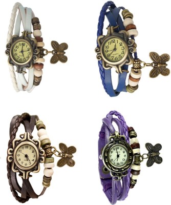 NS18 Vintage Butterfly Rakhi Combo of 4 White, Brown, Blue And Purple Analog Watch  - For Women   Watches  (NS18)
