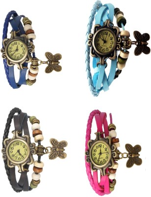 NS18 Vintage Butterfly Rakhi Combo of 4 Blue, Black, Sky Blue And Pink Analog Watch  - For Women   Watches  (NS18)