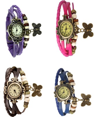NS18 Vintage Butterfly Rakhi Combo of 4 Purple, Brown, Pink And Blue Analog Watch  - For Women   Watches  (NS18)