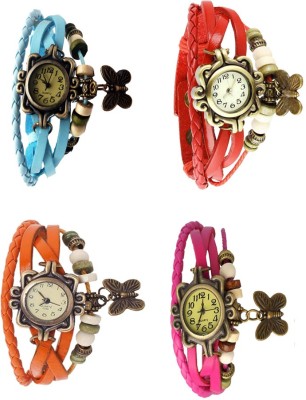 NS18 Vintage Butterfly Rakhi Combo of 4 Sky Blue, Orange, Red And Pink Analog Watch  - For Women   Watches  (NS18)