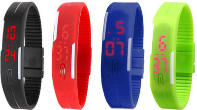 

Kissu Led Magnet Band Combo of 4 Black, Red, Blue And Green Watch - For Men & Women