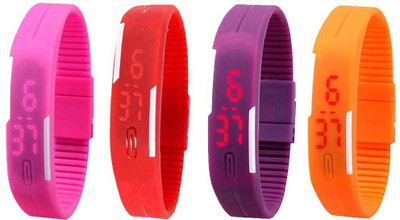 

Kissu Led Magnet Band Combo of 4 Pink, Red, Purple And Orange Watch - For Men & Women