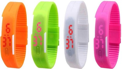 NS18 Silicone Led Magnet Band Watch Combo of 4 Orange, Green, White And Pink Digital Watch  - For Couple   Watches  (NS18)