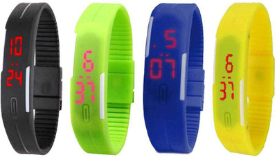 

Kissu Led Magnet Band Combo of 4 Black, Green, Blue And Yellow Watch - For Men & Women