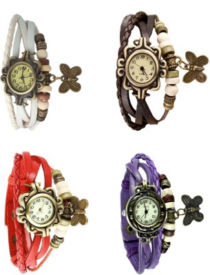 NS18 Vintage Butterfly Rakhi Combo of 4 White, Red, Brown And Purple Analog Watch  - For Women   Watches  (NS18)