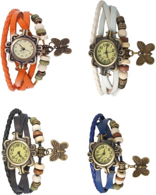 NS18 Vintage Butterfly Rakhi Combo of 4 Orange, Black, White And Blue Analog Watch  - For Women   Watches  (NS18)