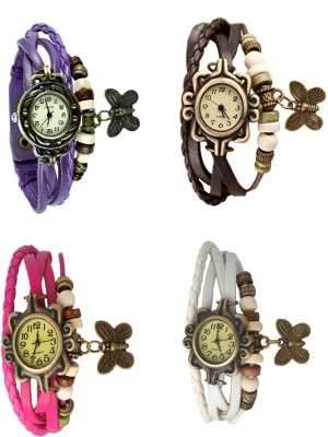 NS18 Vintage Butterfly Rakhi Combo of 4 Purple, Pink, Brown And White Analog Watch  - For Women   Watches  (NS18)