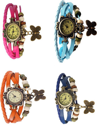 NS18 Vintage Butterfly Rakhi Combo of 4 Pink, Orange, Sky Blue And Blue Analog Watch  - For Women   Watches  (NS18)