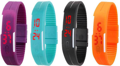 

NS18 Silicone Led Magnet Band Combo of 4 Purple, Sky Blue, Black And Orange Watch - For Boys & Girls