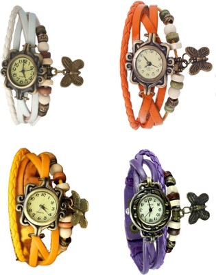 NS18 Vintage Butterfly Rakhi Combo of 4 White, Yellow, Orange And Purple Analog Watch  - For Women   Watches  (NS18)