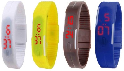 NS18 Silicone Led Magnet Band Combo of 4 White, Yellow, Brown And Blue Digital Watch  - For Boys & Girls   Watches  (NS18)