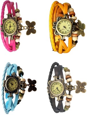 NS18 Vintage Butterfly Rakhi Combo of 4 Pink, Sky Blue, Yellow And Black Analog Watch  - For Women   Watches  (NS18)