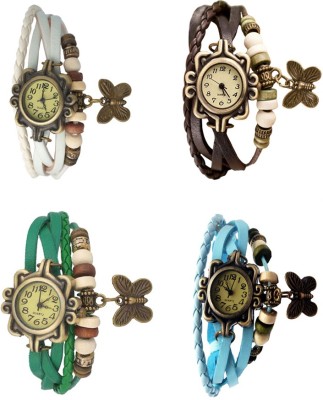 NS18 Vintage Butterfly Rakhi Combo of 4 White, Green, Brown And Sky Blue Analog Watch  - For Women   Watches  (NS18)