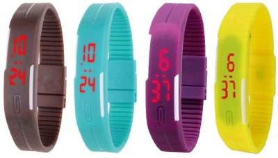 NS18 Silicone Led Magnet Band Combo of 4 Brown, Sky Blue, Purple And Yellow Digital Watch  - For Boys & Girls   Watches  (NS18)