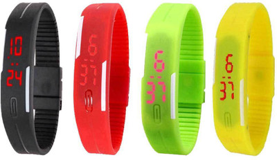 

NS18 Silicone Led Magnet Band Combo of 4 Black, Red, Green And Yellow Watch - For Boys & Girls