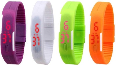 NS18 Silicone Led Magnet Band Combo of 4 Purple, White, Green And Orange Digital Watch  - For Boys & Girls   Watches  (NS18)
