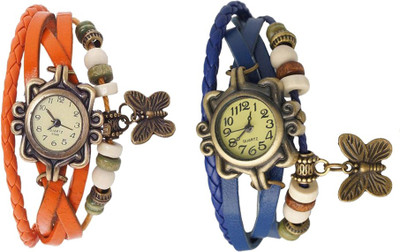 

Kissu Vintage Rakhi Watch Combo of 2 Orange And Blue Watch - For Women