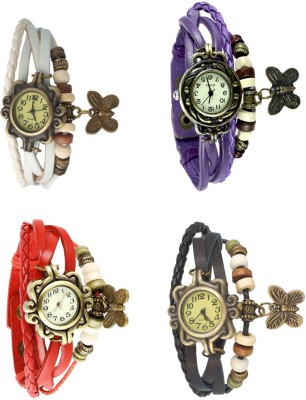 NS18 Vintage Butterfly Rakhi Combo of 4 White, Red, Purple And Black Analog Watch  - For Women   Watches  (NS18)