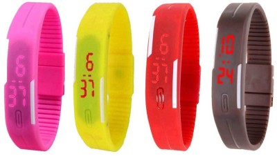 NS18 Silicone Led Magnet Band Combo of 4 Pink, Yellow, Red And Brown Digital Watch  - For Boys & Girls   Watches  (NS18)