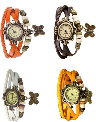 

Kissu Vintage Rakhi Combo of 4 Orange, White, Brown And Yellow Watch - For Women