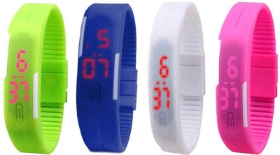 NS18 Silicone Led Magnet Band Watch Combo of 4 Green, Blue, White And Pink Digital Watch  - For Couple   Watches  (NS18)