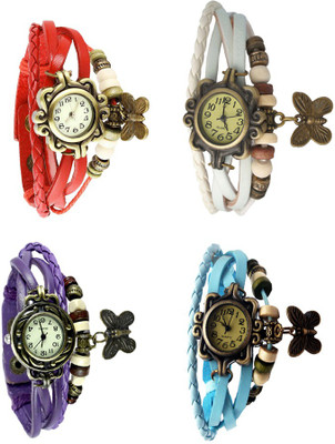 

Kissu Vintage Rakhi Combo of 4 Red, Purple, White And Sky Blue Watch - For Women