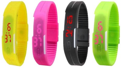 NS18 Silicone Led Magnet Band Combo of 4 Yellow, Pink, Black And Green Digital Watch  - For Boys & Girls   Watches  (NS18)