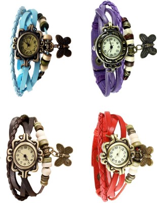 NS18 Vintage Butterfly Rakhi Combo of 4 Sky Blue, Brown, Purple And Red Analog Watch  - For Women   Watches  (NS18)