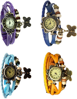

Kissu Vintage Rakhi Combo of 4 Purple, Sky Blue, Blue And Yellow Watch - For Women
