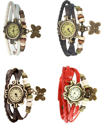 

Kissu Vintage Rakhi Combo of 4 White, Brown, Black And Red Watch - For Women