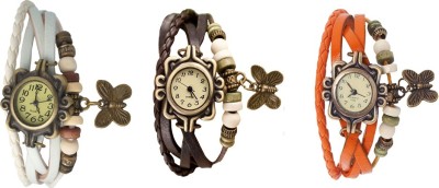 NS18 Vintage Butterfly Rakhi Watch Combo of 3 White, Brown And Orange Analog Watch  - For Women   Watches  (NS18)