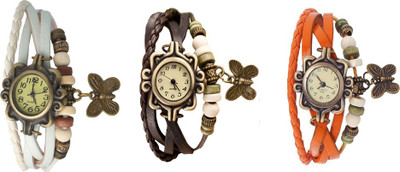 

Kissu Vintage Rakhi Watch Combo of 3 White, Brown And Orange Watch - For Women