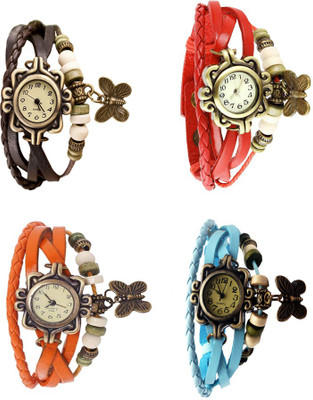 

Kissu Vintage Rakhi Combo of 4 Brown, Orange, Red And Sky Blue Watch - For Women