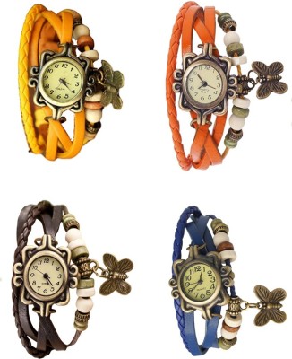 NS18 Vintage Butterfly Rakhi Combo of 4 Yellow, Brown, Orange And Blue Analog Watch  - For Women   Watches  (NS18)