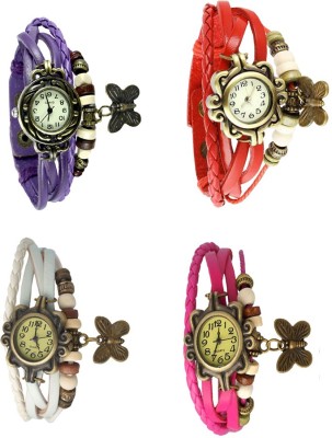 NS18 Vintage Butterfly Rakhi Combo of 4 Purple, White, Red And Pink Analog Watch  - For Women   Watches  (NS18)