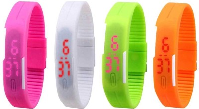 NS18 Silicone Led Magnet Band Combo of 4 Pink, White, Green And Orange Digital Watch  - For Boys & Girls   Watches  (NS18)
