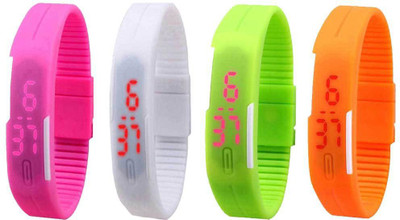 NS18 Silicone Led Magnet Band Combo of 4 Pink, White, Green And Orange Digital Watch  - For Boys & Girls   Watches  (NS18)