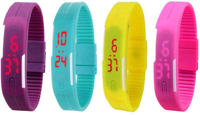 

NS18 Silicone Led Magnet Band Watch Combo of 4 Purple, Sky Blue, Yellow And Pink Watch - For Couple