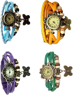 NS18 Vintage Butterfly Rakhi Combo of 4 Sky Blue, Purple, Yellow And Green Analog Watch  - For Women   Watches  (NS18)