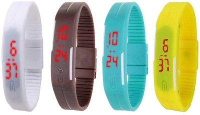 NS18 Silicone Led Magnet Band Combo of 4 White, Brown, Sky Blue And Yellow Digital Watch  - For Boys & Girls   Watches  (NS18)