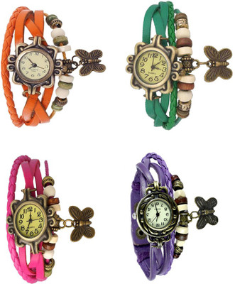 

Kissu Vintage Rakhi Combo of 4 Orange, Pink, Green And Purple Watch - For Women