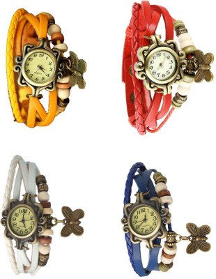 NS18 Vintage Butterfly Rakhi Combo of 4 Yellow, White, Red And Blue Analog Watch  - For Women   Watches  (NS18)