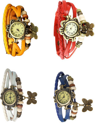 NS18 Vintage Butterfly Rakhi Combo of 4 Yellow, White, Red And Blue Analog Watch  - For Women   Watches  (NS18)