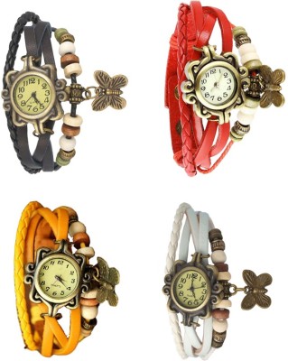 NS18 Vintage Butterfly Rakhi Combo of 4 Black, Yellow, Red And White Analog Watch  - For Women   Watches  (NS18)
