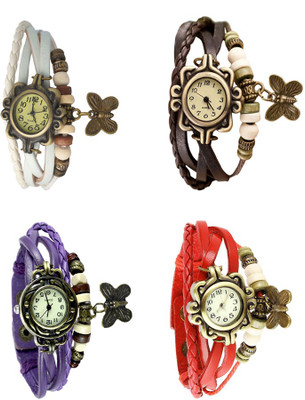 

Kissu Vintage Rakhi Combo of 4 White, Purple, Brown And Red Watch - For Women