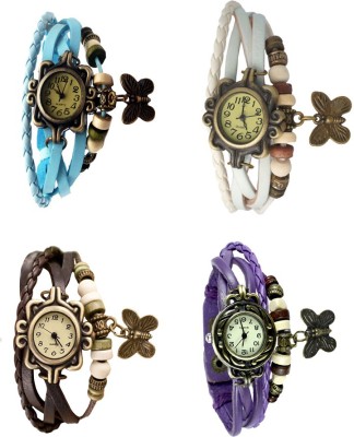 NS18 Vintage Butterfly Rakhi Combo of 4 Sky Blue, Brown, White And Purple Analog Watch  - For Women   Watches  (NS18)