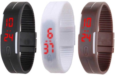 NS18 Silicone Led Magnet Band Combo of 3 Black, White And Brown Digital Watch  - For Boys & Girls   Watches  (NS18)