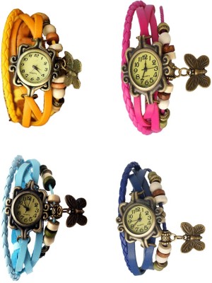NS18 Vintage Butterfly Rakhi Combo of 4 Yellow, Sky Blue, Pink And Blue Analog Watch  - For Women   Watches  (NS18)