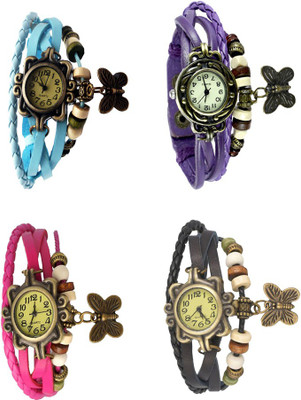 

Kissu Vintage Rakhi Combo of 4 Sky Blue, Pink, Purple And Black Watch - For Women